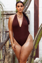 Charger l'image dans la galerie, Nico Ribbed Halter One Piece - Chocolate