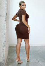 Charger l'image dans la galerie, Matte Basix Sculpt Short Sleeve Mini Dress - Chocolate