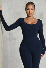 Charger l'image dans la galerie, Matte Basix Sculpt Plunge Neck Bodysuit - Navy