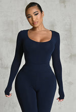 Charger l'image dans la galerie, Matte Basix Sculpt Plunge Neck Bodysuit - Navy