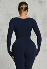 Charger l'image dans la galerie, Matte Basix Sculpt Plunge Neck Bodysuit - Navy