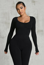 Charger l'image dans la galerie, Matte Basix Sculpt Plunge Neck Bodysuit - Black