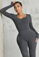 Charger l'image dans la galerie, Matte Basix Sculpt Plunge Neck Bodysuit - Charcoal