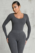 Charger l'image dans la galerie, Matte Basix Sculpt Plunge Neck Bodysuit - Charcoal
