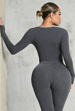 Charger l'image dans la galerie, Matte Basix Sculpt Plunge Neck Bodysuit - Charcoal
