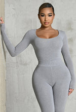 Charger l'image dans la galerie, Matte Basix Sculpt Plunge Neck Bodysuit - Light Grey