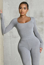 Charger l'image dans la galerie, Matte Basix Sculpt Plunge Neck Bodysuit - Light Grey