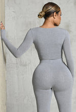 Charger l'image dans la galerie, Matte Basix Sculpt Plunge Neck Bodysuit - Light Grey