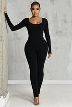 Charger l'image dans la galerie, Matte Basix Sculpt Plunge Neck Jumpsuit - Black