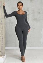Charger l'image dans la galerie, Matte Basix Sculpt Plunge Neck Jumpsuit - Charcoal