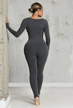 Charger l'image dans la galerie, Matte Basix Sculpt Plunge Neck Jumpsuit - Charcoal