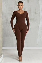 Charger l'image dans la galerie, Matte Basix Sculpt Plunge Neck Jumpsuit - Chocolate