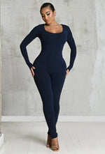 Charger l'image dans la galerie, Matte Basix Sculpt Plunge Neck Jumpsuit - Navy