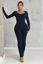 Charger l'image dans la galerie, Matte Basix Sculpt Plunge Neck Jumpsuit - Navy