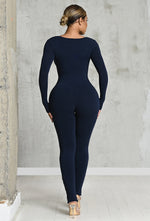 Charger l'image dans la galerie, Matte Basix Sculpt Plunge Neck Jumpsuit - Navy