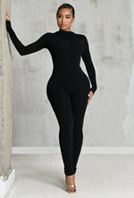 Charger l'image dans la galerie, Matte Basix Sculpt Long Sleeve Jumpsuit - Black