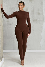 Charger l'image dans la galerie, Matte Basix Sculpt Long Sleeve Jumpsuit - Chocolate