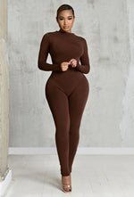 Charger l'image dans la galerie, Matte Basix Sculpt Long Sleeve Jumpsuit - Chocolate