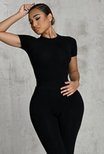 Charger l'image dans la galerie, Matte Basix Sculpt Short Sleeve Bodysuit - Black