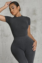 Charger l'image dans la galerie, Matte Basix Sculpt Short Sleeve Bodysuit - Charcoal