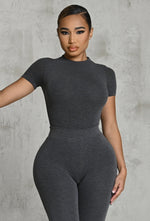 Charger l'image dans la galerie, Matte Basix Sculpt Short Sleeve Bodysuit - Charcoal