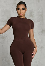 Charger l'image dans la galerie, Matte Basix Sculpt Short Sleeve Bodysuit - Chocolate