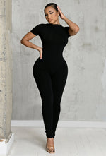 Charger l'image dans la galerie, Matte Basix Sculpt Short Sleeve Jumpsuit - Black