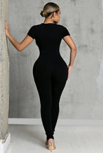 Charger l'image dans la galerie, Matte Basix Sculpt Short Sleeve Jumpsuit - Black