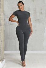 Charger l'image dans la galerie, Matte Basix Sculpt Short Sleeve Jumpsuit - Charcoal