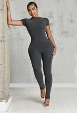 Charger l'image dans la galerie, Matte Basix Sculpt Short Sleeve Jumpsuit - Charcoal