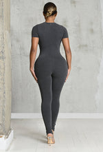 Charger l'image dans la galerie, Matte Basix Sculpt Short Sleeve Jumpsuit - Charcoal