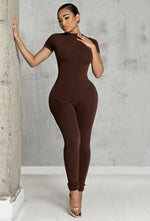 Charger l'image dans la galerie, Matte Basix Sculpt Short Sleeve Jumpsuit - Chocolate