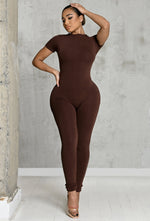 Charger l'image dans la galerie, Matte Basix Sculpt Short Sleeve Jumpsuit - Chocolate