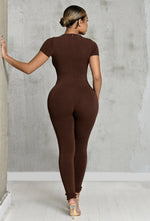 Charger l'image dans la galerie, Matte Basix Sculpt Short Sleeve Jumpsuit - Chocolate