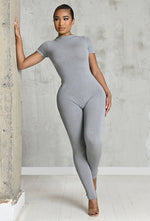 Charger l'image dans la galerie, Matte Basix Sculpt Short Sleeve Jumpsuit - Light Grey