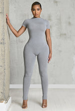 Charger l'image dans la galerie, Matte Basix Sculpt Short Sleeve Jumpsuit - Light Grey