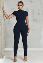 Charger l'image dans la galerie, Matte Basix Sculpt Short Sleeve Jumpsuit - Navy
