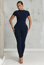 Charger l'image dans la galerie, Matte Basix Sculpt Short Sleeve Jumpsuit - Navy