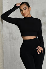 Charger l'image dans la galerie, Matte Basix Sculpt Long Sleeve Crop - Black