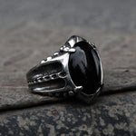 Charger l'image dans la galerie, Black Agate Stainless Steel Punk Gothic Ring | Gthic.com