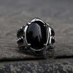 Charger l'image dans la galerie, Bague gothique punk en acier inoxydable et agate noire