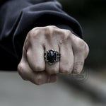Charger l'image dans la galerie, Bague gothique punk en acier inoxydable et agate noire