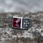 Charger l'image dans la galerie, Croix gothique Fleury Bague en acier inoxydable CZ