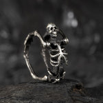 Charger l'image dans la galerie, Gothic Yoga Skull Sterling Silver Adjustable Ring 01 | Gthic.com
