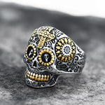Charger l'image dans la galerie, Vintage Cross Stainless Steel Sugar Skull Ring 01 | Gthic.com
