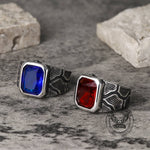 Charger l'image dans la galerie, Bague à pierres précieuses en acier inoxydable avec motif sculpté dans la pierre