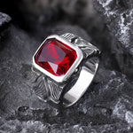 Charger l'image dans la galerie, Stone Carved Pattern Stainless Steel Gem Ring01 red | Gthic.com