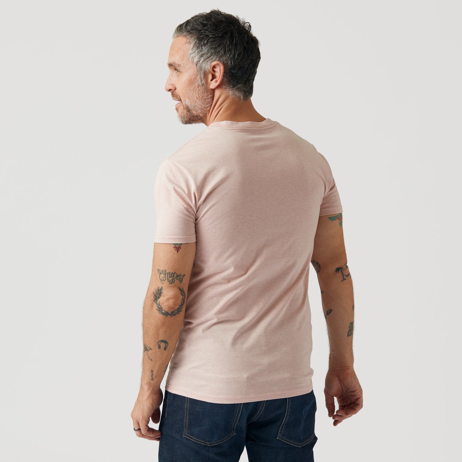 T-Shirt col V rose poudré en chiné