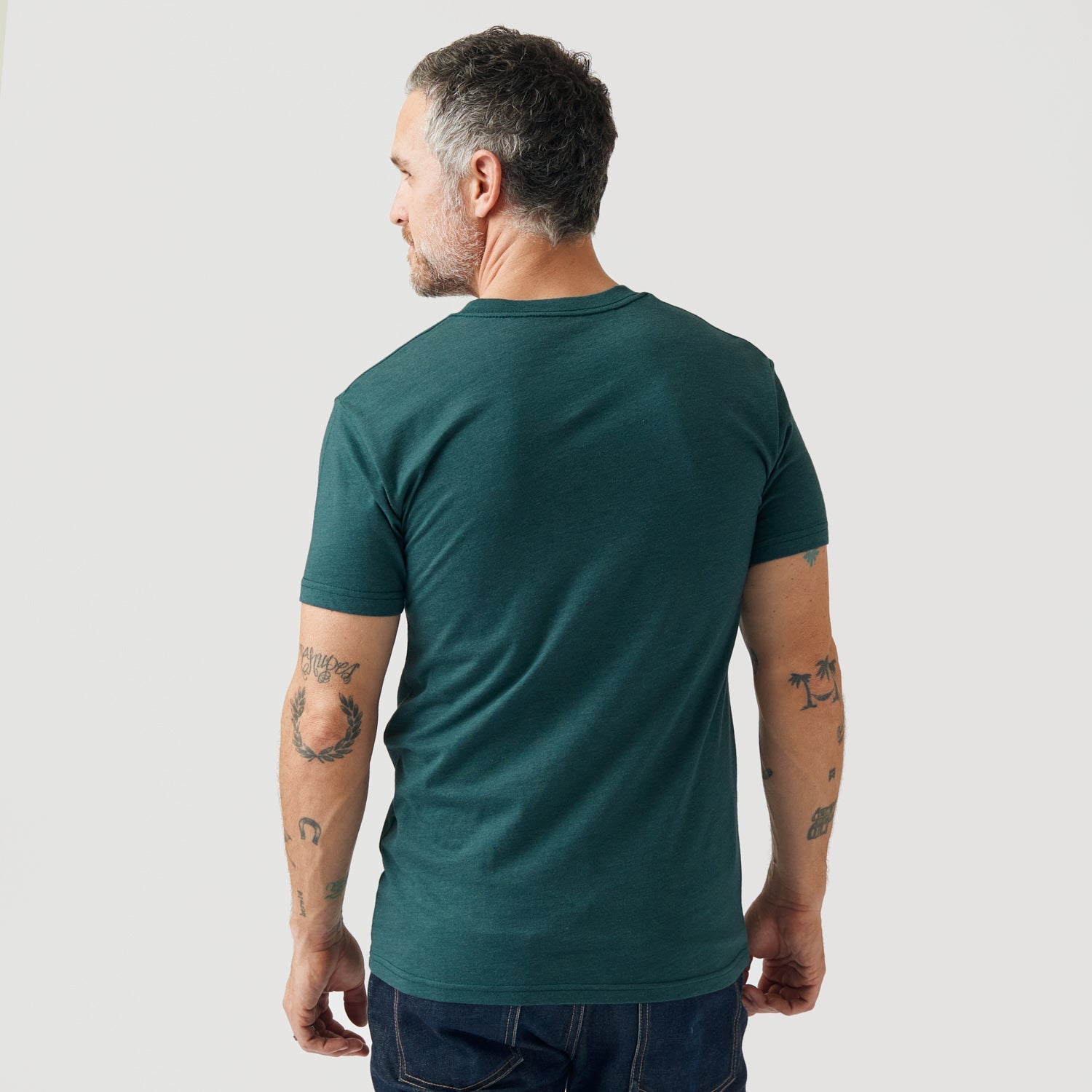 T-shirt col V vert foncé chiné