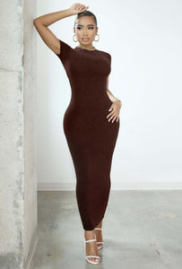 Matte Basix Sculpt Short Sleeve Maxi Dress - Chocolate